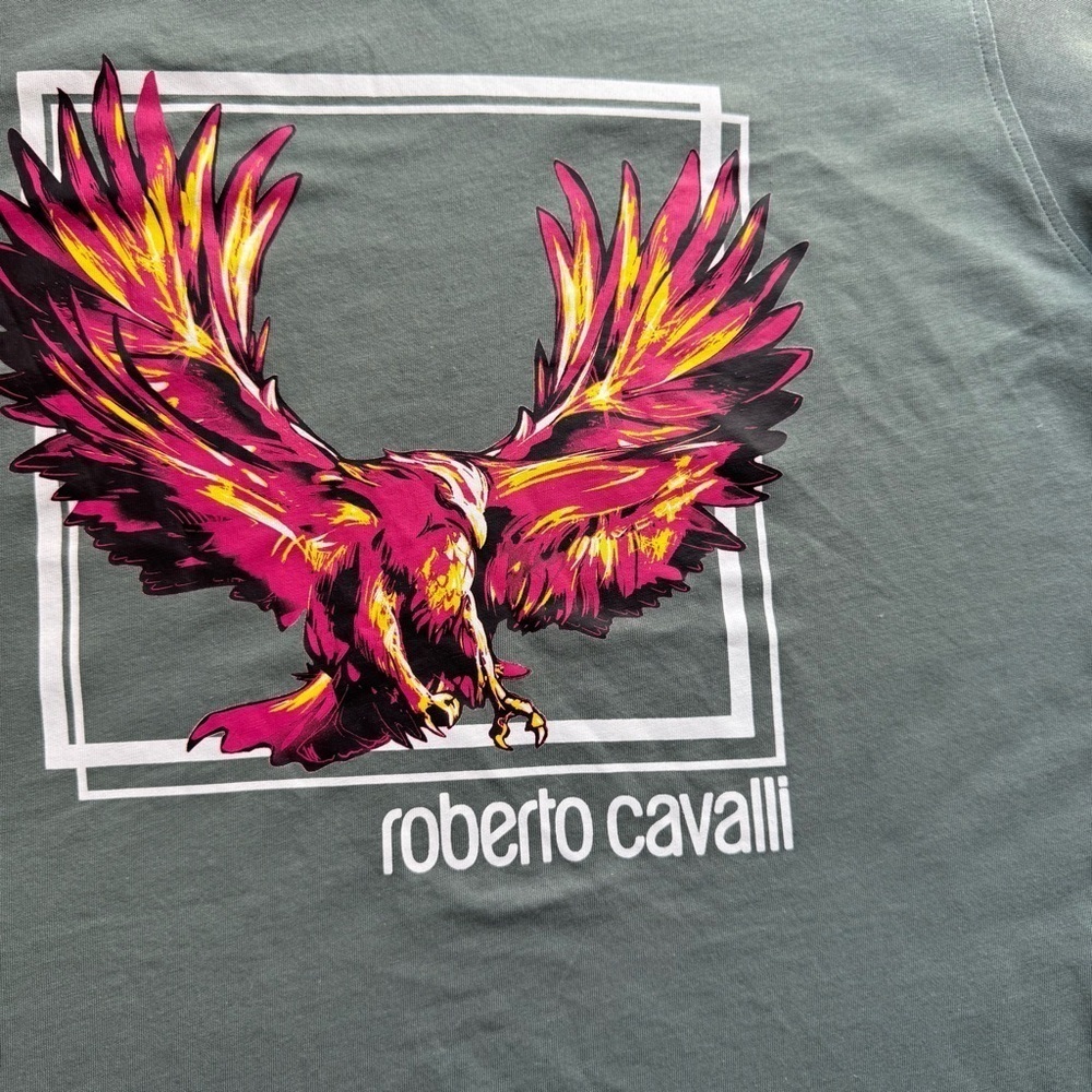Roberto Cavalli Green and Pink Short Sleeve Tee - Picture 2 of 6